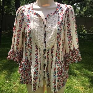 Anthropologie Maeve Flowy 3/4 Sleeve Top EUC  Size 8